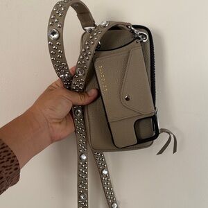 Beige Crossbody Bag with Studded Strap